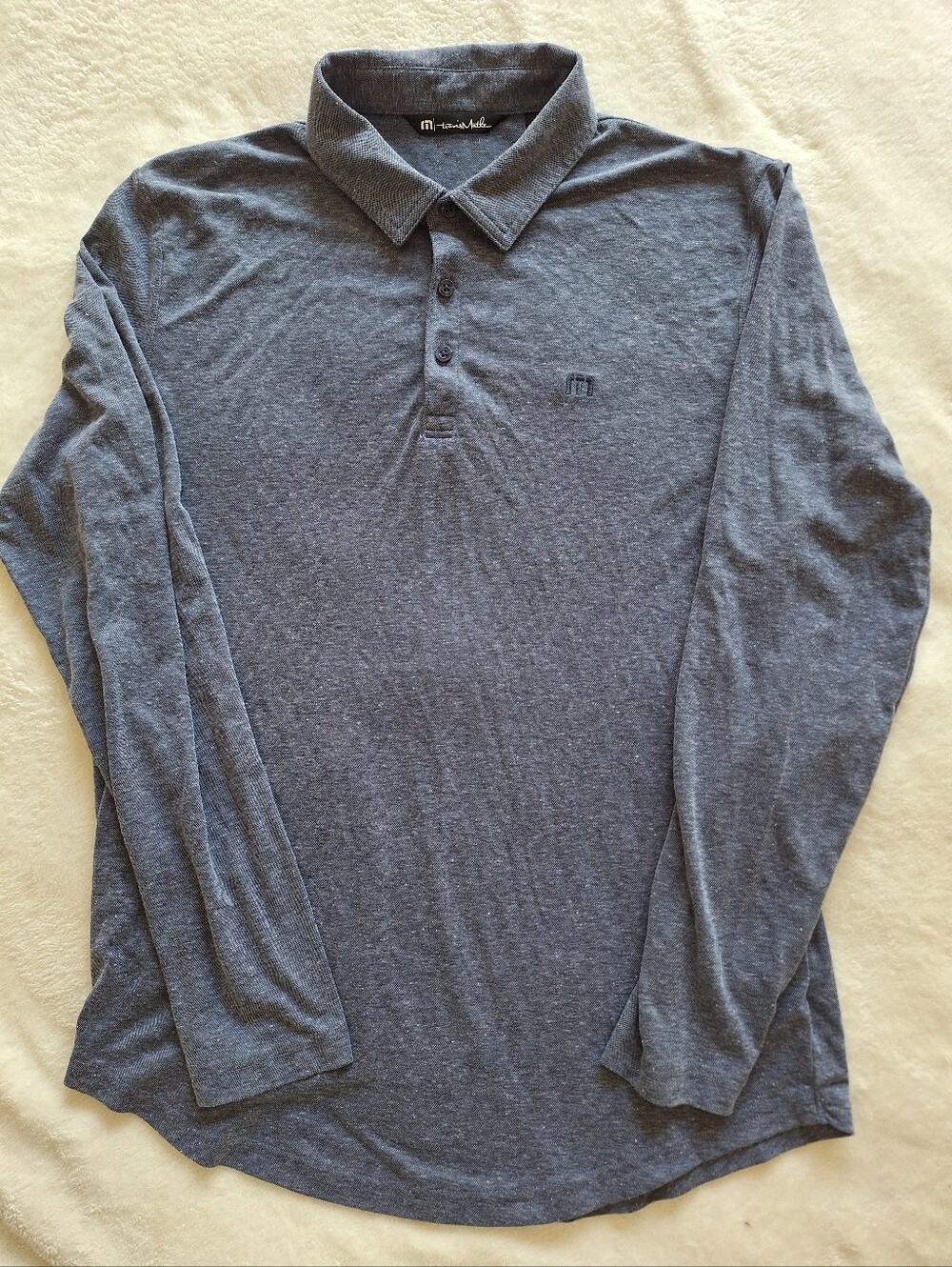 TravisMathew Wilderness Long Sleeve Golf Polo Shirt Heather Gray Mens Large L